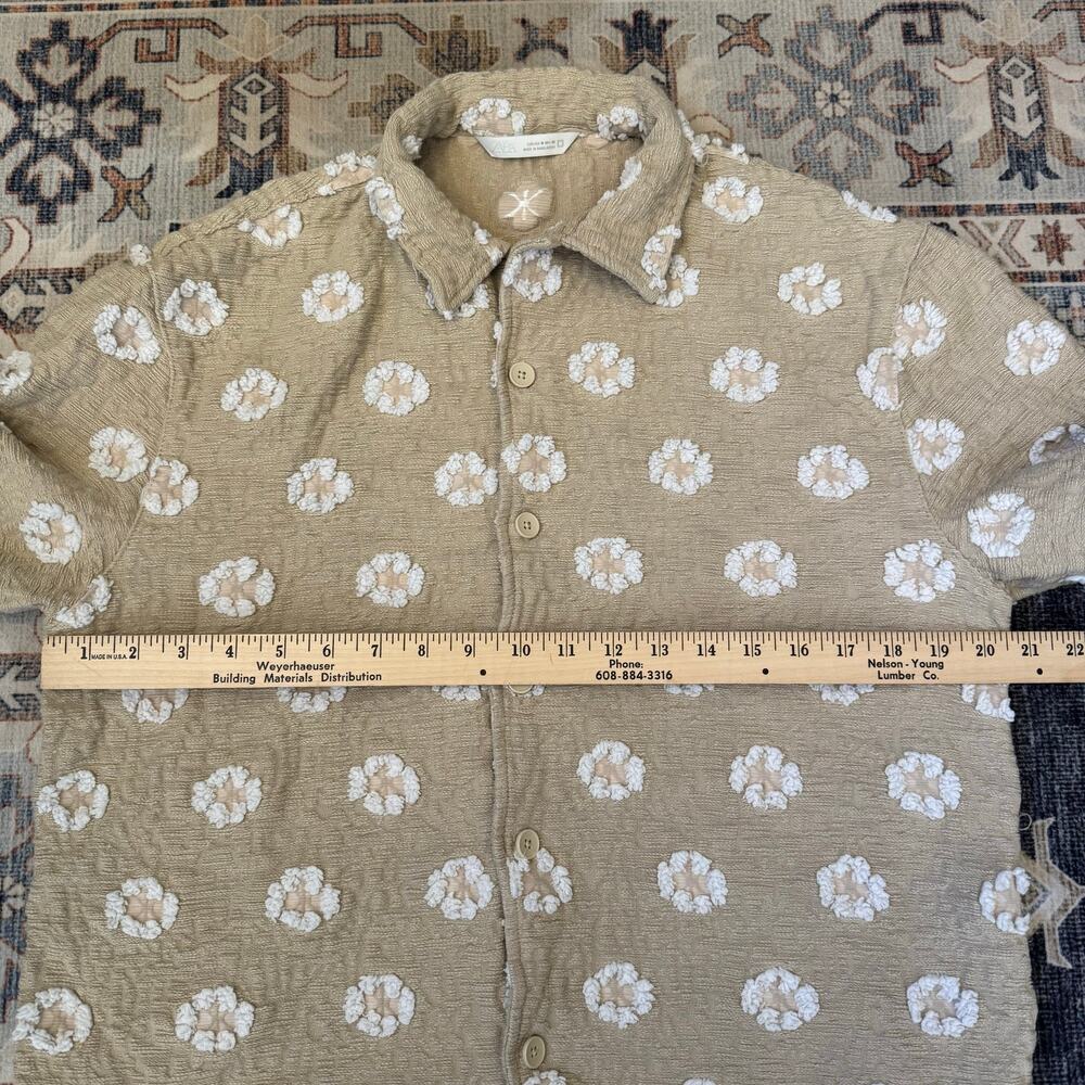 Zara Textured Jacquard Camp Shirt Button Down Men’s Beige & White Size Medium - Picture 9 of 10